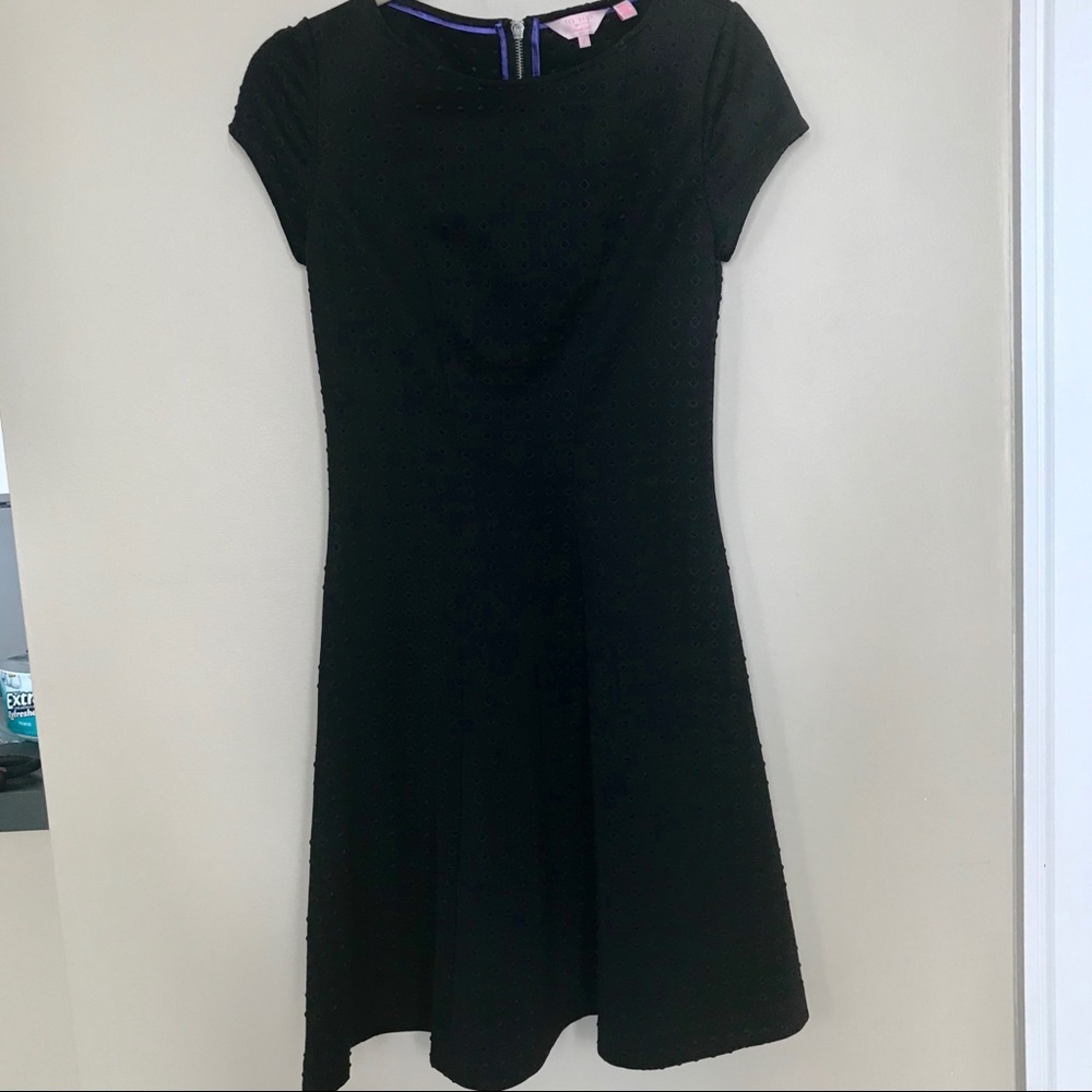 Ted Baker Black Short Sleeve Skater Dress - Size 2